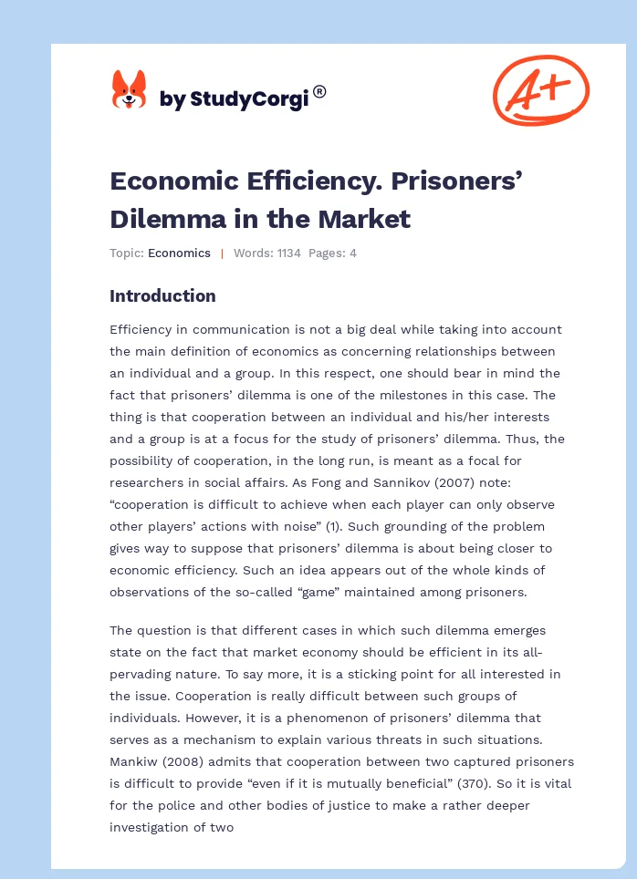 Economic Efficiency. Prisoners’ Dilemma in the Market. Page 1