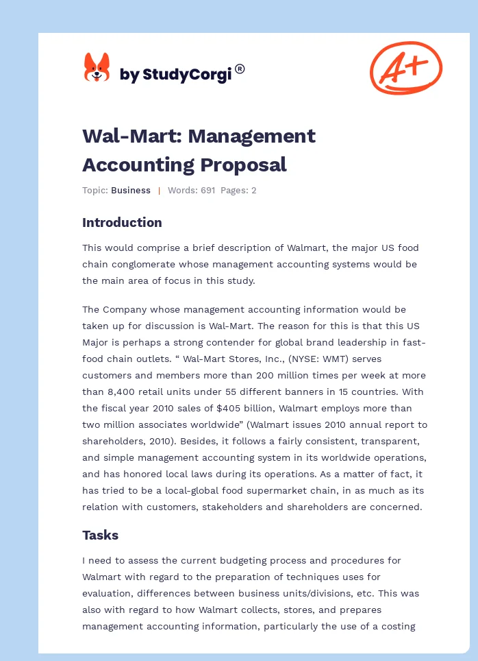 Wal-Mart: Management Accounting Proposal. Page 1