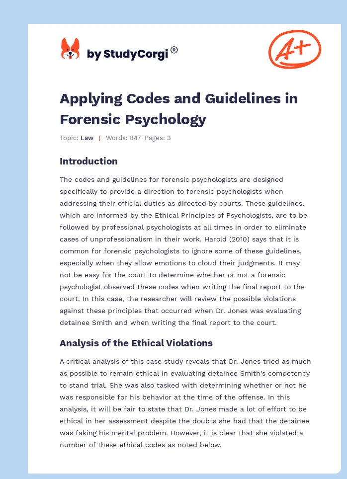 Applying Codes and Guidelines in Forensic Psychology. Page 1