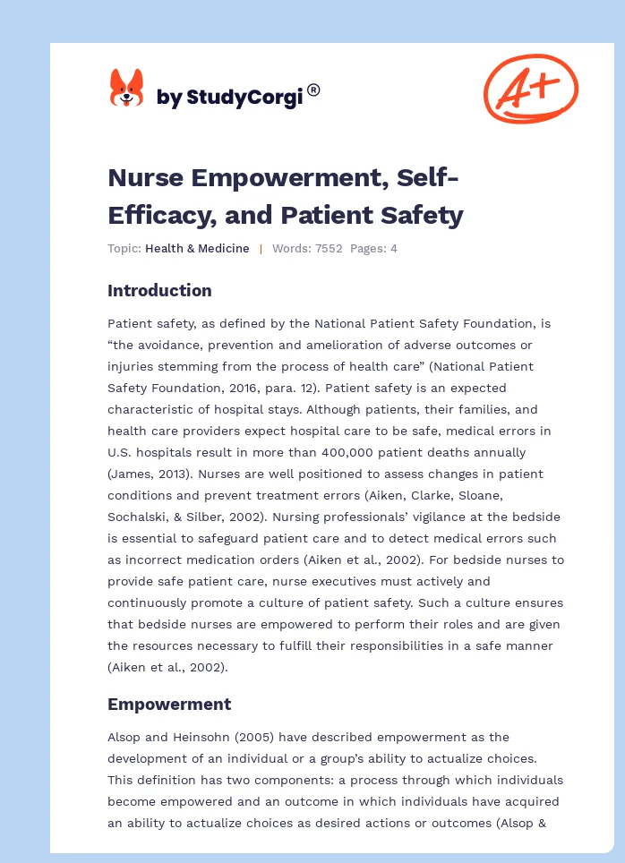 Nurse Empowerment, Self-Efficacy, and Patient Safety. Page 1