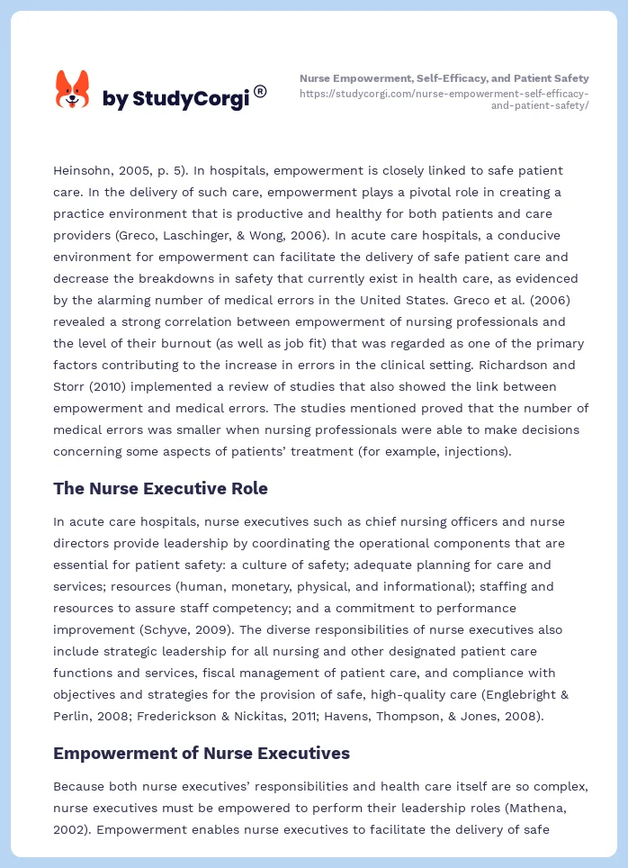Nurse Empowerment, Self-Efficacy, and Patient Safety. Page 2