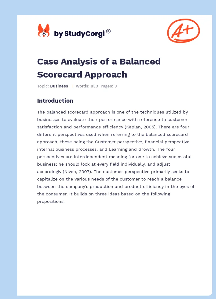 Case Analysis of a Balanced Scorecard Approach. Page 1