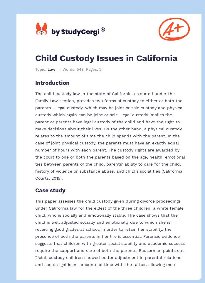 Child Custody Issues in California. Page 1