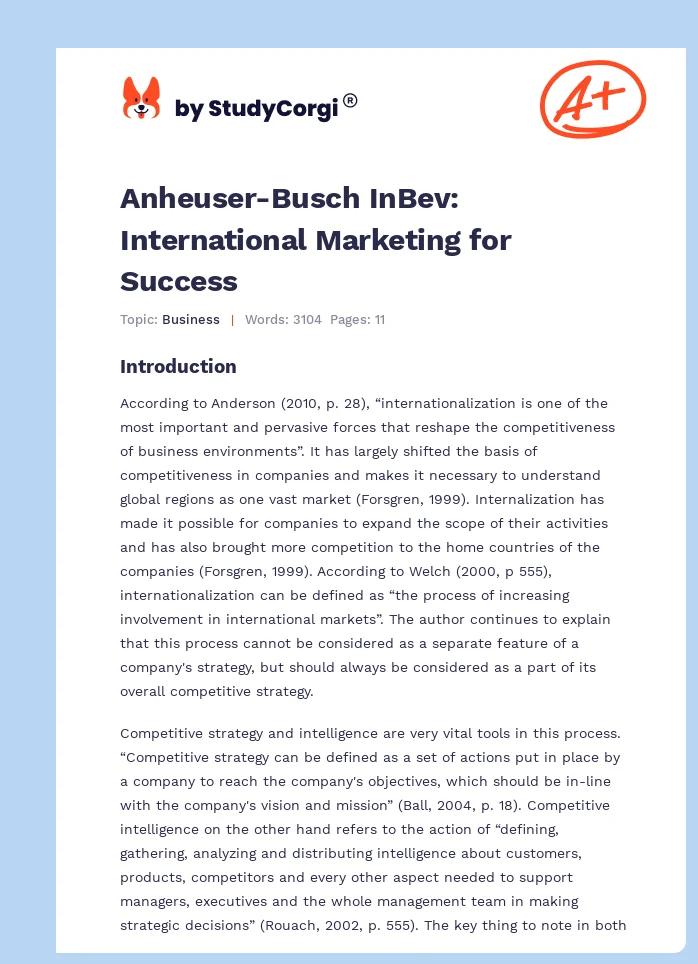 Anheuser-Busch InBev: International Marketing for Success. Page 1