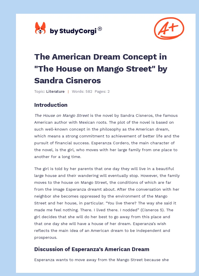 The American Dream Concept in "The House on Mango Street" by Sandra Cisneros. Page 1