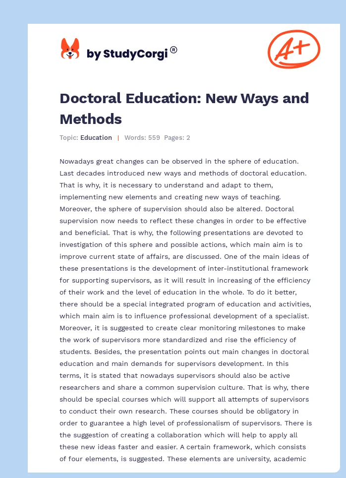 Doctoral Education: New Ways and Methods. Page 1