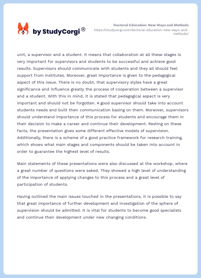 Doctoral Education: New Ways and Methods. Page 2