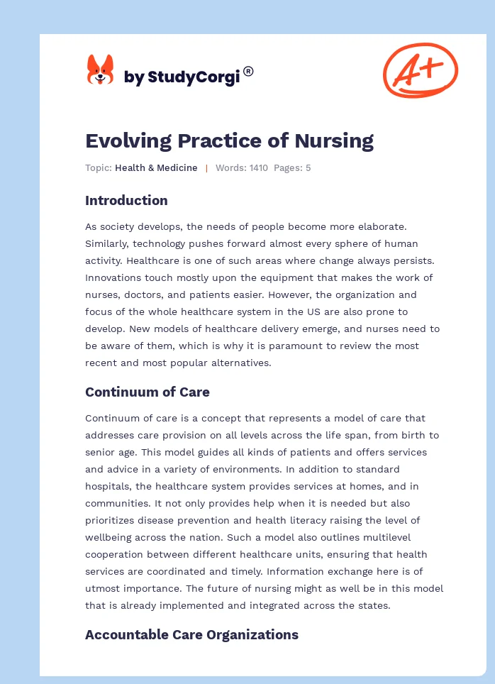 Evolving Practice of Nursing. Page 1