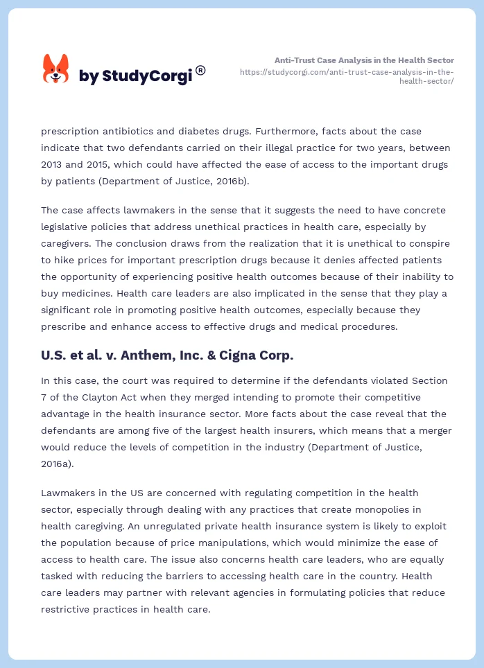 Anti-Trust Case Analysis in the Health Sector. Page 2