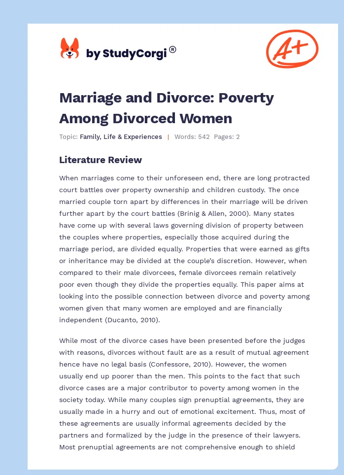 Marriage and Divorce: Poverty Among Divorced Women. Page 1