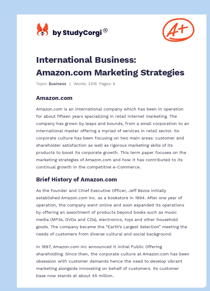 International Business: Amazon.com Marketing Strategies. Page 1