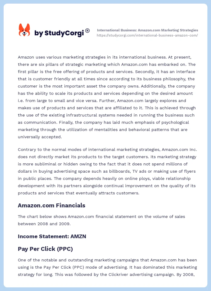 International Business: Amazon.com Marketing Strategies. Page 2