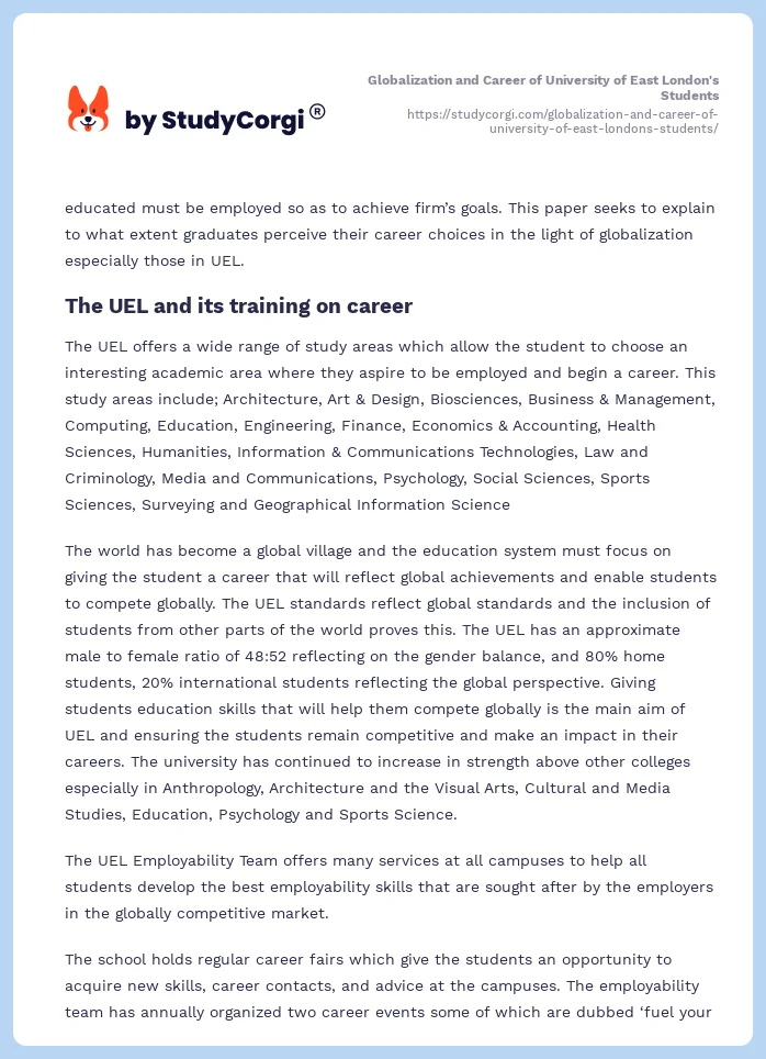 Globalization and Career of University of East London's Students. Page 2