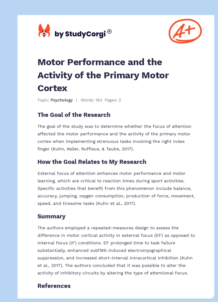 Motor Performance and the Activity of the Primary Motor Cortex. Page 1