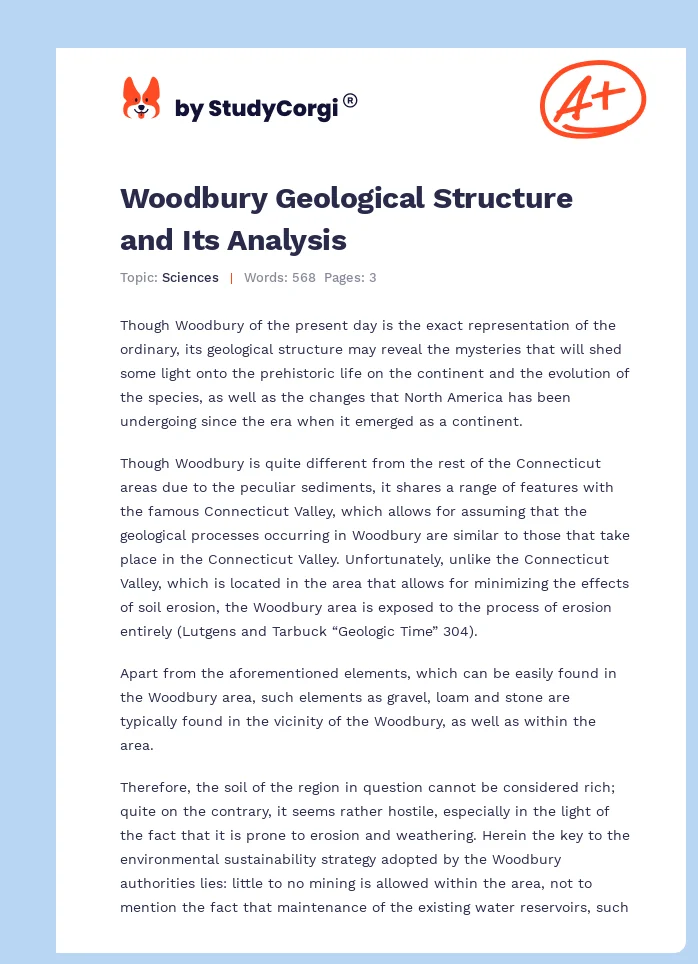 Woodbury Geological Structure and Its Analysis. Page 1