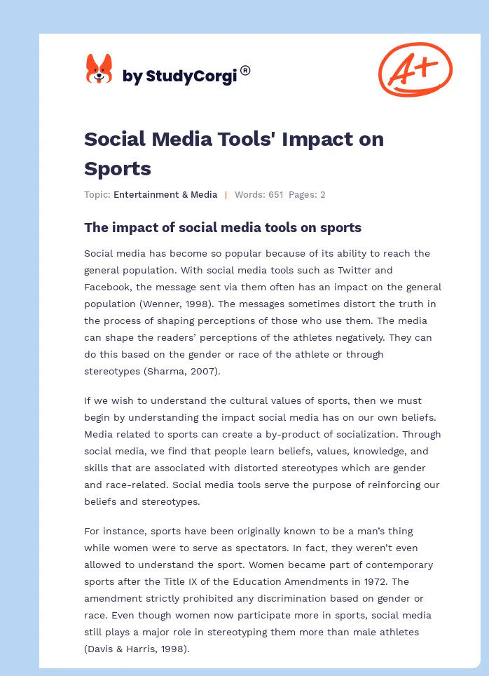 Social Media Tools' Impact on Sports. Page 1