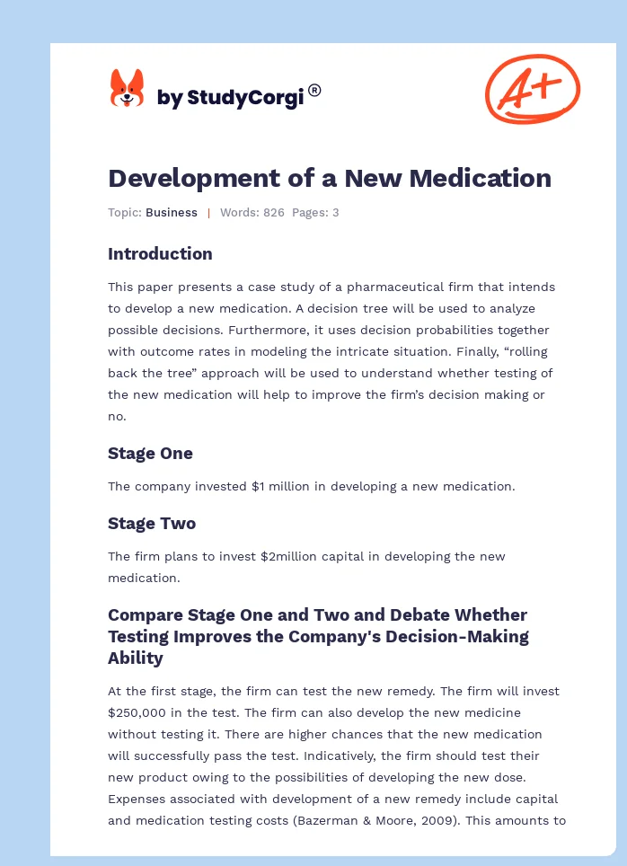 Development of a New Medication. Page 1
