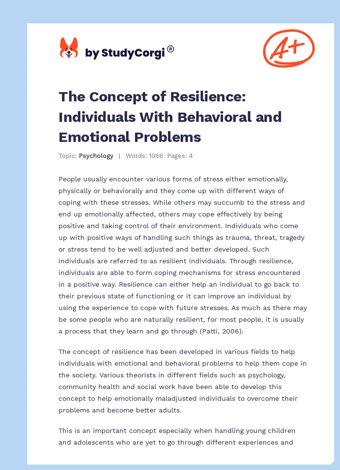 The Concept of Resilience: Individuals With Behavioral and Emotional Problems. Page 1