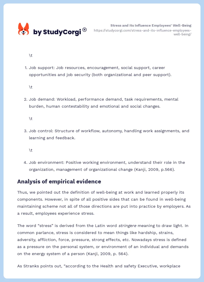 Stress and Its Influence Employees’ Well-Being. Page 2