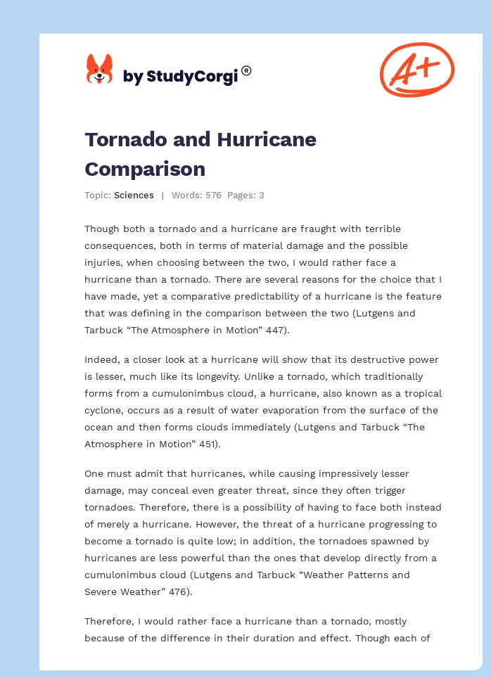 Tornado and Hurricane Comparison. Page 1