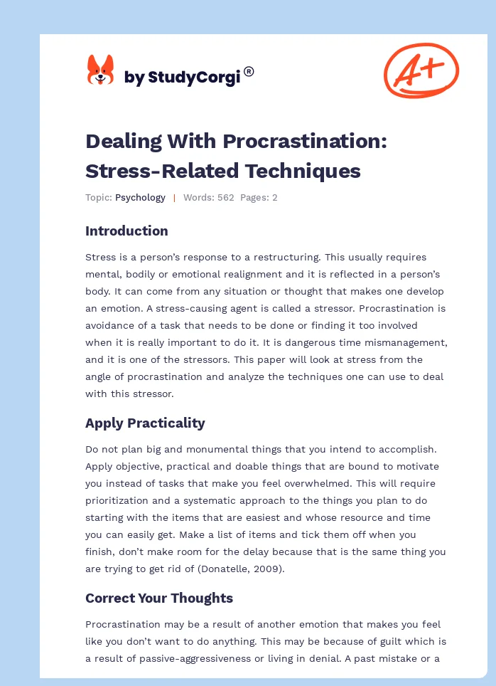 Dealing With Procrastination: Stress-Related Techniques. Page 1