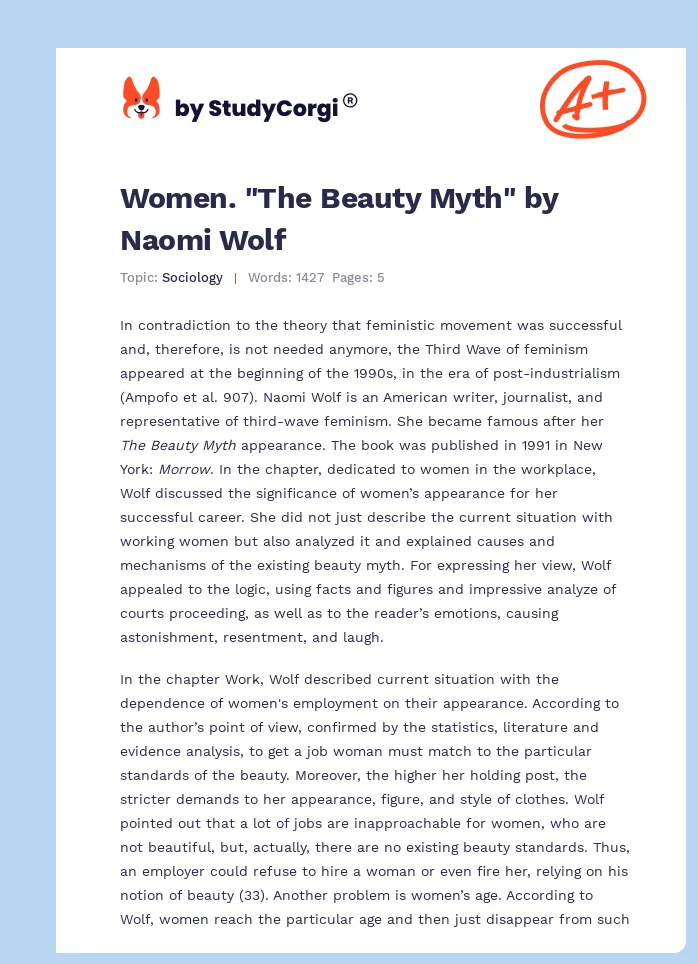 Women. "The Beauty Myth" by Naomi Wolf. Page 1
