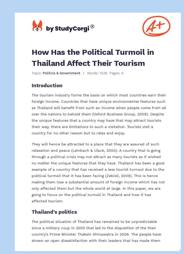 How Has the Political Turmoil in Thailand Affect Their Tourism. Page 1