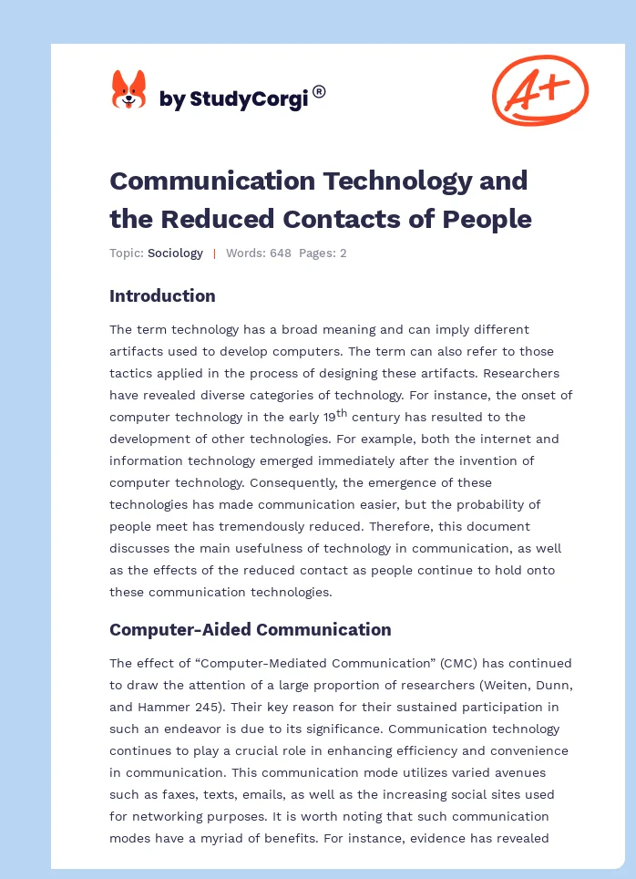Communication Technology and the Reduced Contacts of People. Page 1