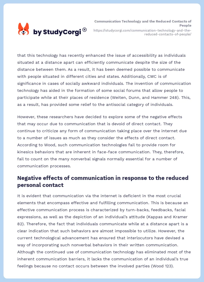 Communication Technology and the Reduced Contacts of People. Page 2