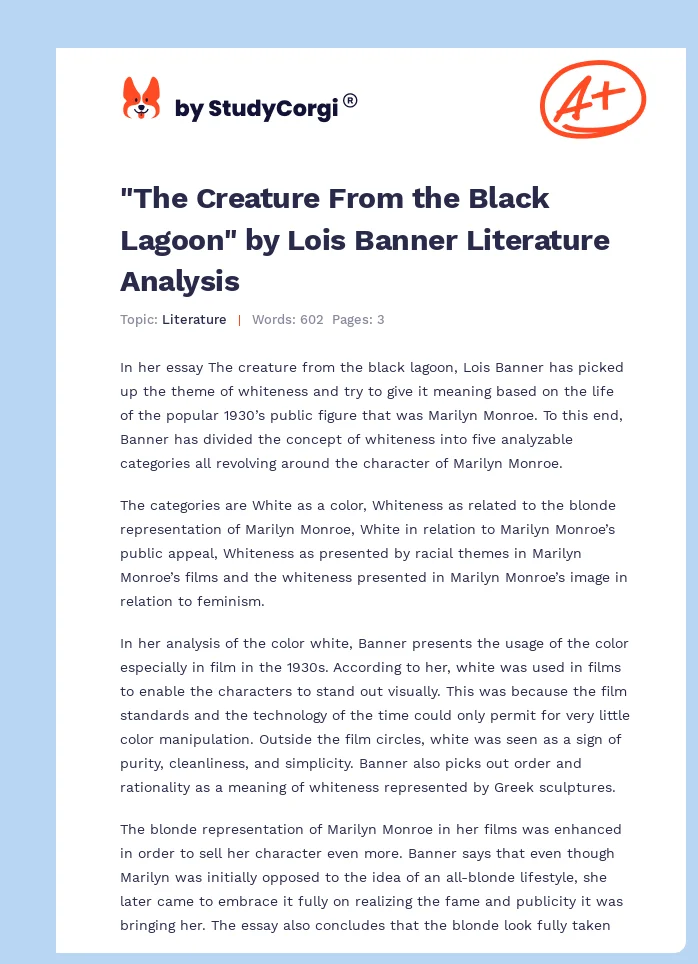 "The Creature From the Black Lagoon" by Lois Banner Literature Analysis. Page 1