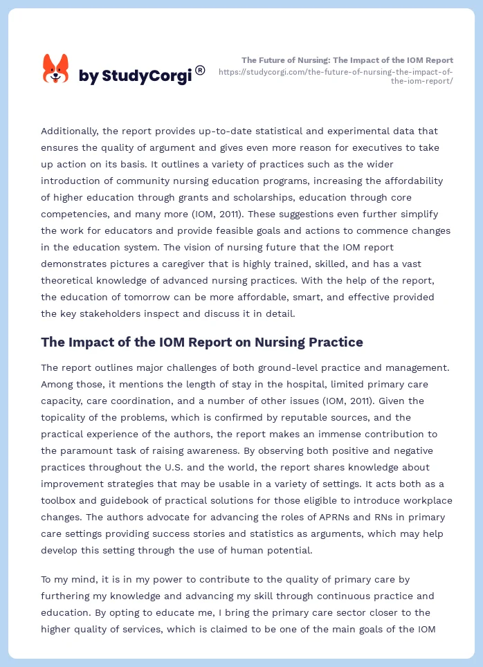 The Future of Nursing: The Impact of the IOM Report. Page 2
