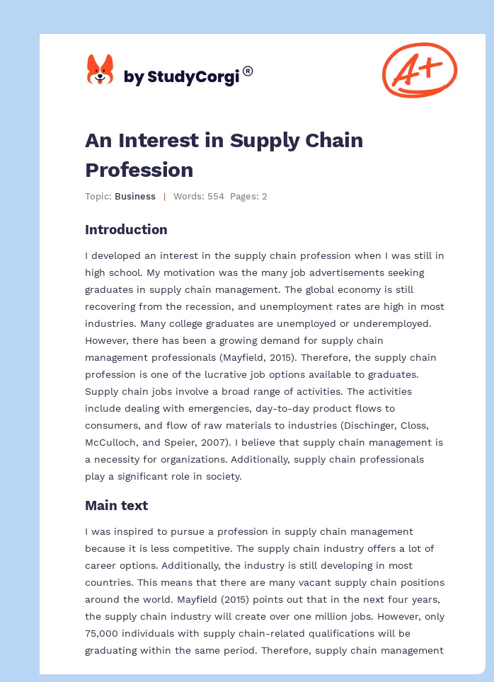 An Interest in Supply Chain Profession. Page 1