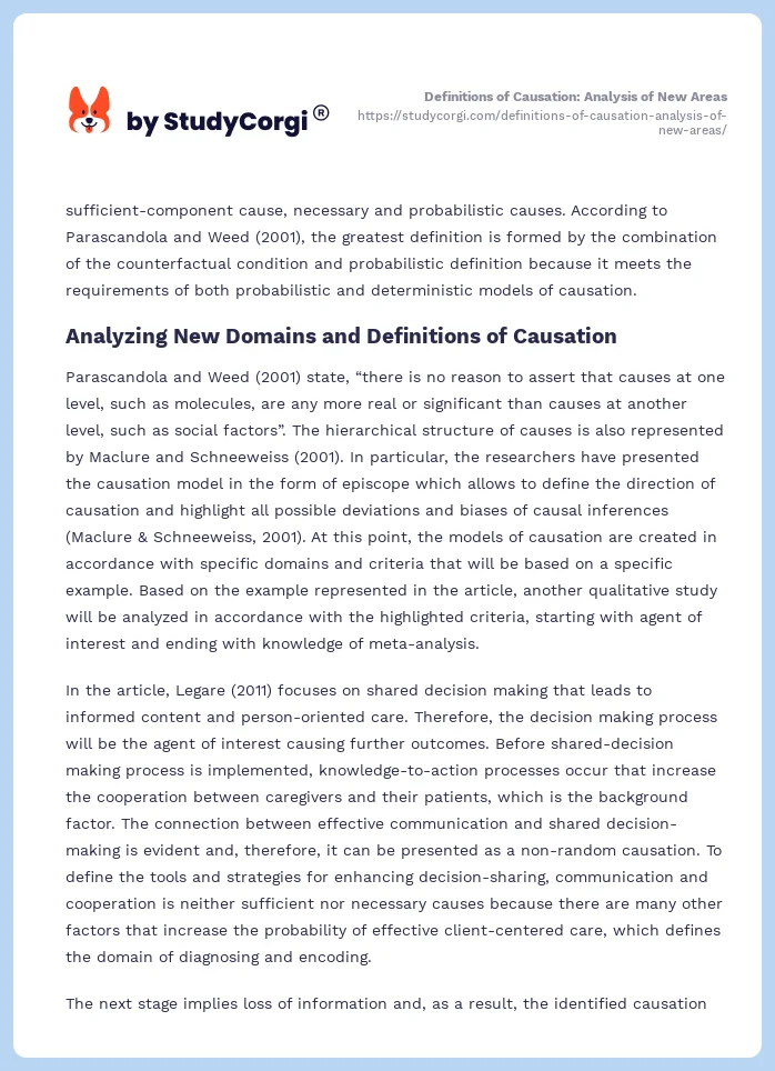 Definitions of Causation: Analysis of New Areas. Page 2