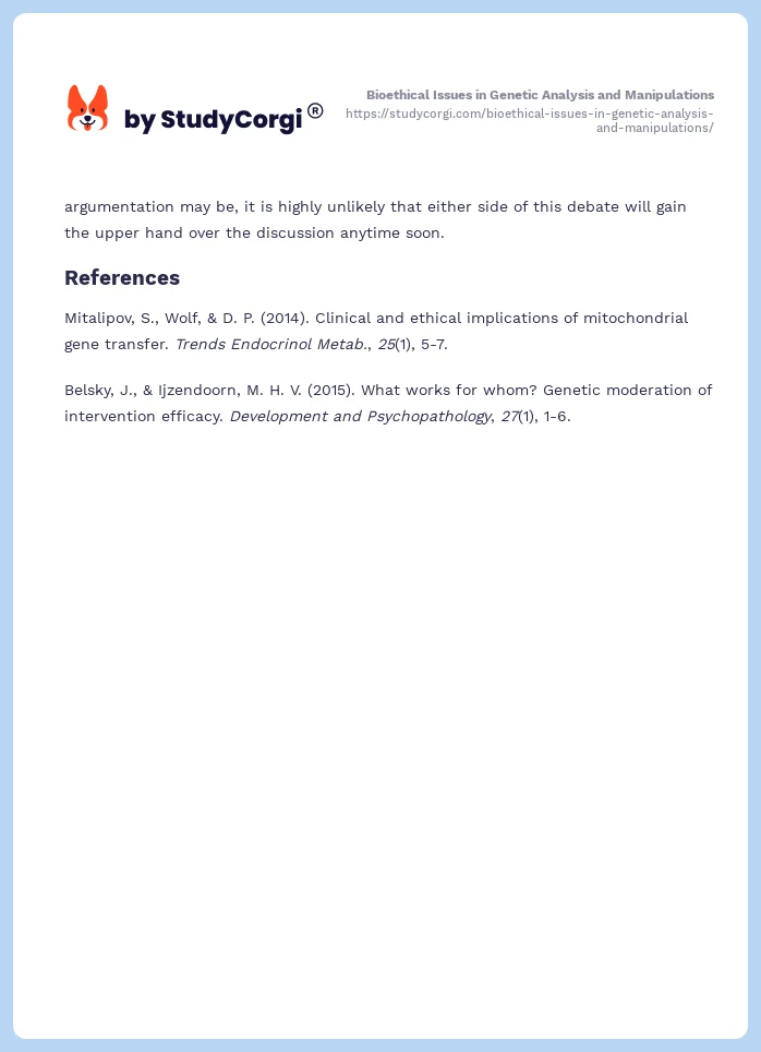 Bioethical Issues in Genetic Analysis and Manipulations. Page 2