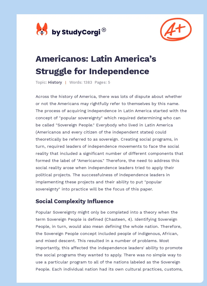 Americanos: Latin America’s Struggle for Independence. Page 1