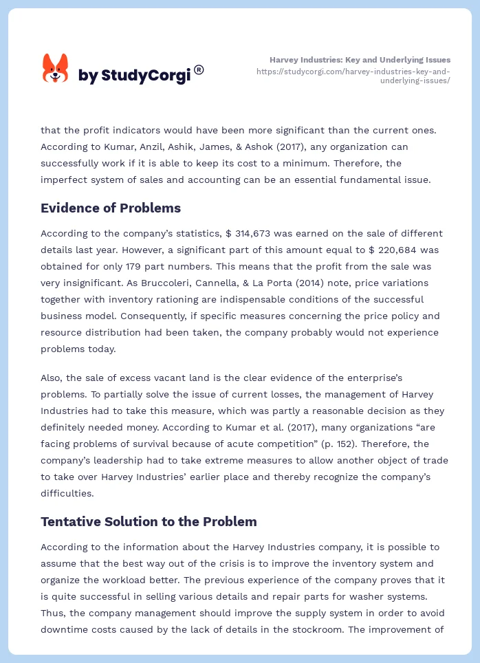 Harvey Industries: Key and Underlying Issues. Page 2