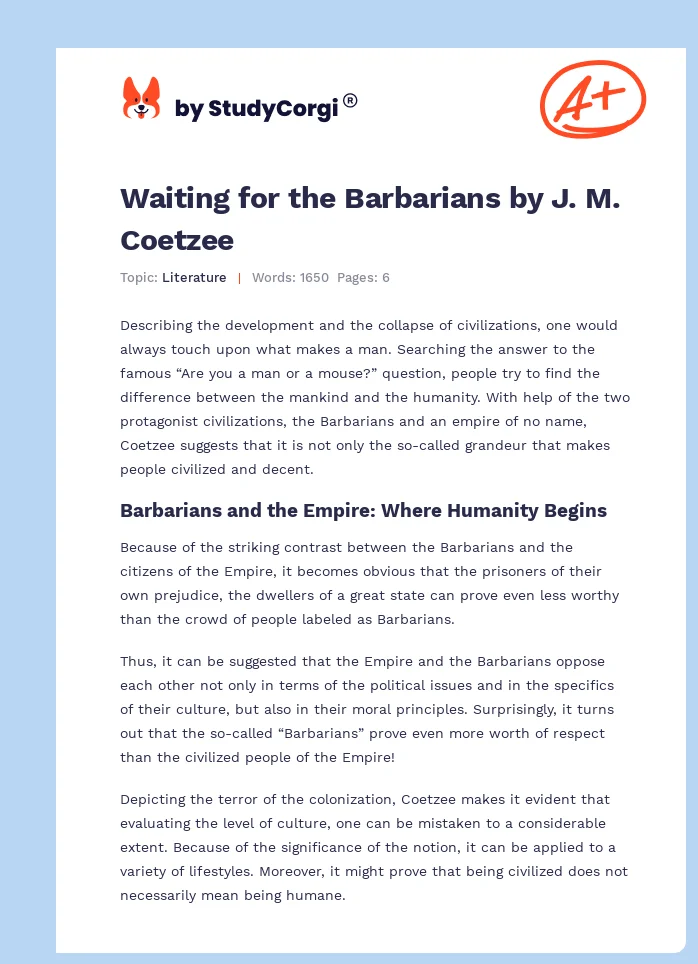 Waiting for the Barbarians by J. M. Coetzee. Page 1