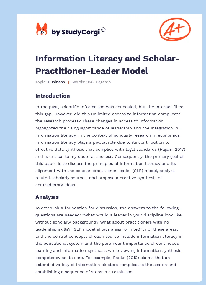 Information Literacy and Scholar-Practitioner-Leader Model. Page 1