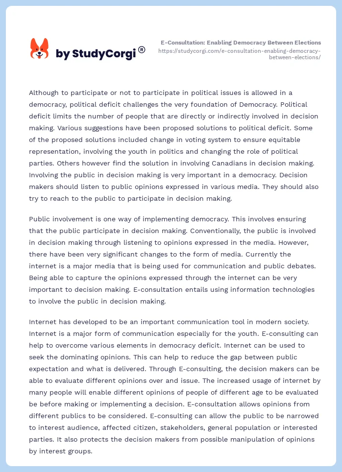 E-Consultation: Enabling Democracy Between Elections. Page 2