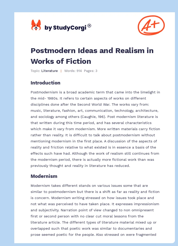 Postmodern Ideas and Realism in Works of Fiction. Page 1