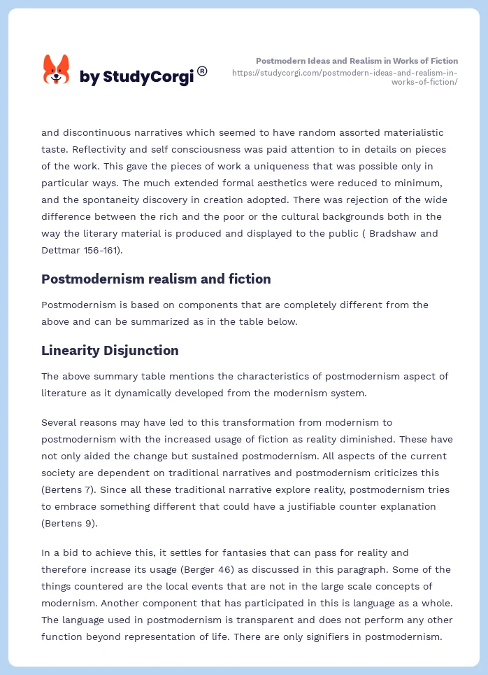 Postmodern Ideas and Realism in Works of Fiction. Page 2