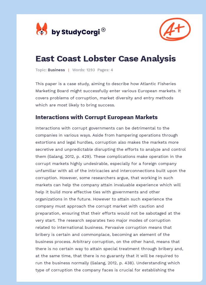 East Coast Lobster Case Analysis. Page 1