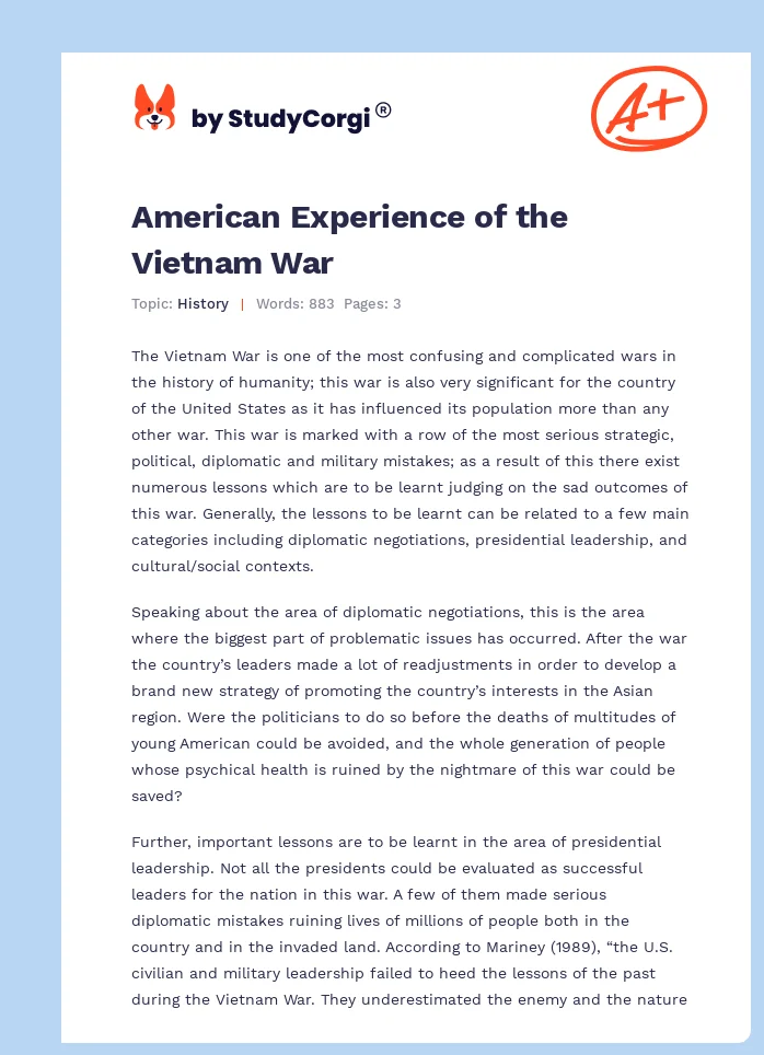 American Experience of the Vietnam War. Page 1