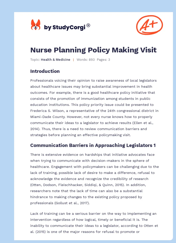 Nurse Planning Policy Making Visit. Page 1