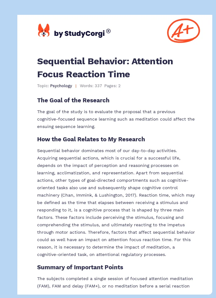 Sequential Behavior: Attention Focus Reaction Time. Page 1