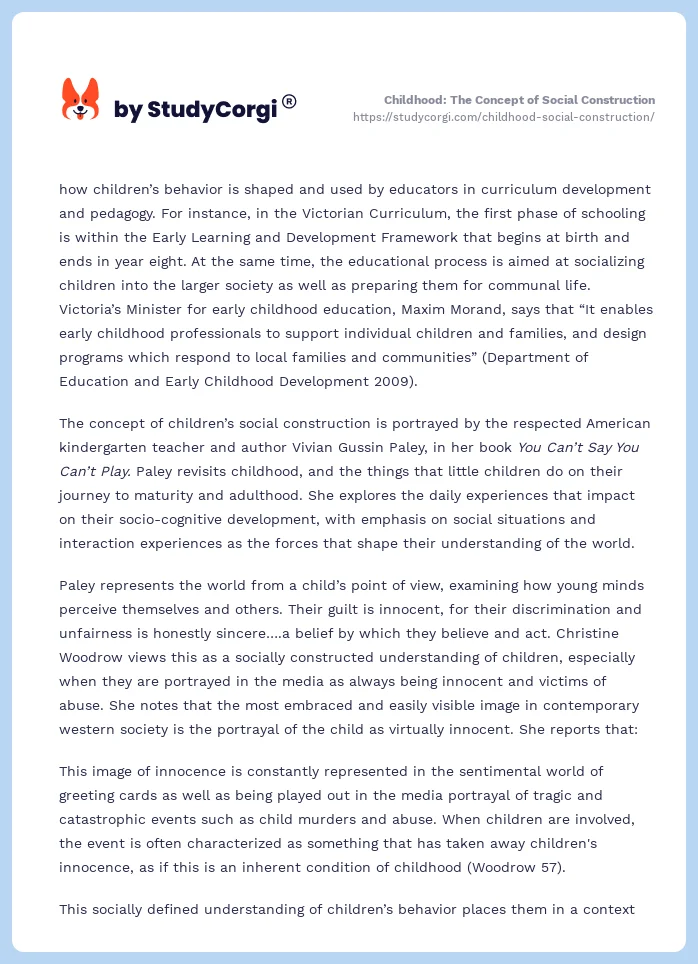 Childhood: The Concept of Social Construction. Page 2