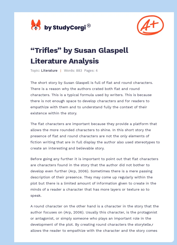 “Trifles” by Susan Glaspell Literature Analysis. Page 1