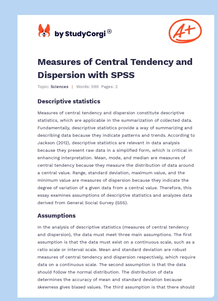 Measures of Central Tendency and Dispersion with SPSS. Page 1