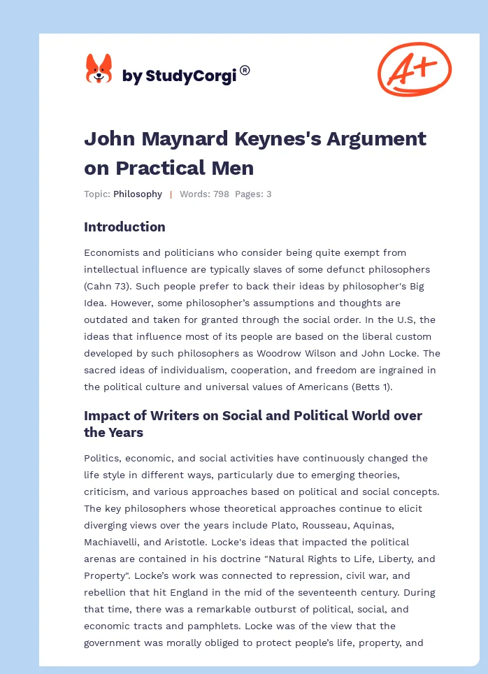John Maynard Keynes's Argument on Practical Men. Page 1