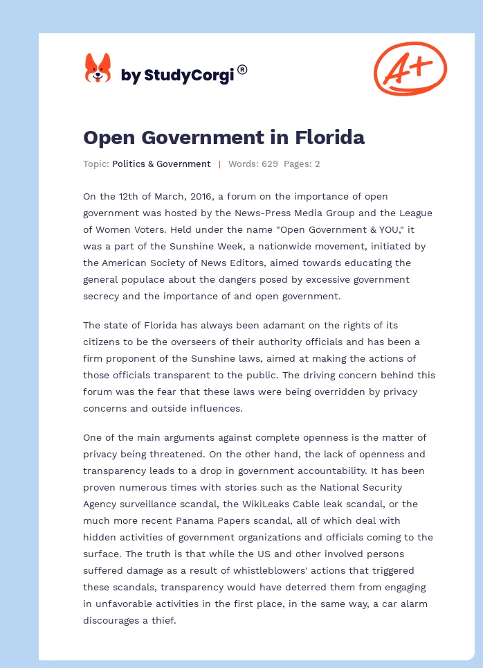 Open Government in Florida. Page 1
